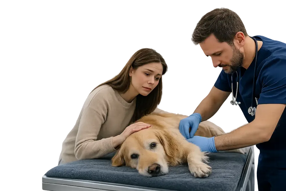 Veterinář vyšetřuje psa na klinice